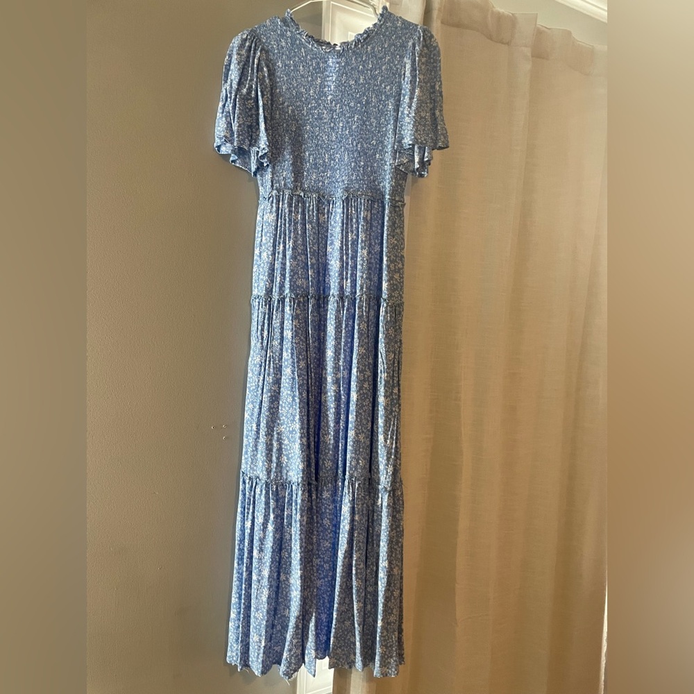 Blue Floral Tiered Maxi Dress - Women